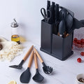 Kit 19 Peças Jogo de Utensílios de Cozinha em Silicone com Cabo de Madeira