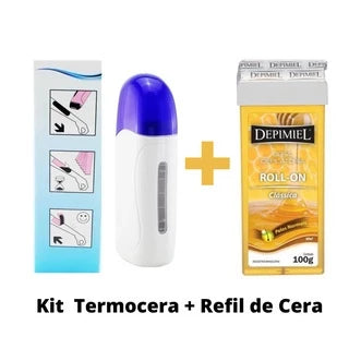 KIT Aparelho Aquecedor De Cera Quente Roll On + Refil De Cera Rolon + Papel