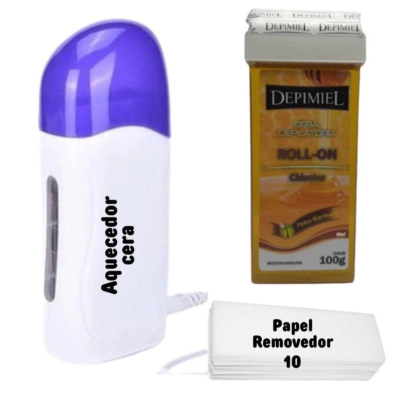 KIT Aparelho Aquecedor De Cera Quente Roll On + Refil De Cera Rolon + Papel